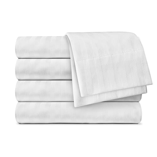 Fairview T200 Blend Woven Stripe, Full XL/Double XL Extra Deep Pocket Fitted Sheet, 54x80x14, White